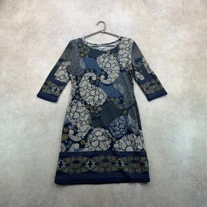 Uniqlo Navy and Cream Floral Long Sleeve Dress